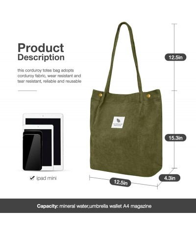 Corduroy Tote Bags for Women Girls, Large Capacity Corduroy Bag Reusable Grocery Shoulder Bag with Inner Pockets Olive $8.26 ...