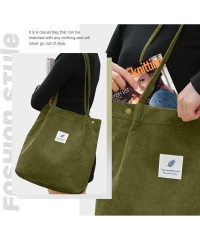 Corduroy Tote Bags for Women Girls, Large Capacity Corduroy Bag Reusable Grocery Shoulder Bag with Inner Pockets Olive $8.26 ...