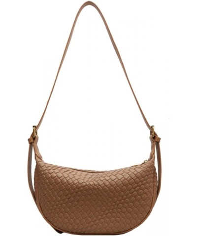 Small Woven Crescent Shoulder Bag for Women Vegan Leather Crossbody Bag Trendy Woven Hobo Purse Khaki $16.49 Shoulder Bags