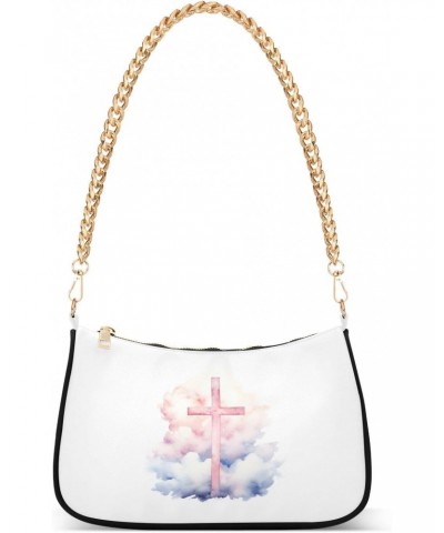 Cross with Sky Print Clutch Shoulder Bag for Women, Hobo Tote Handbag with Gold Chain, Crossbody Bag with Zipper Closure $13....