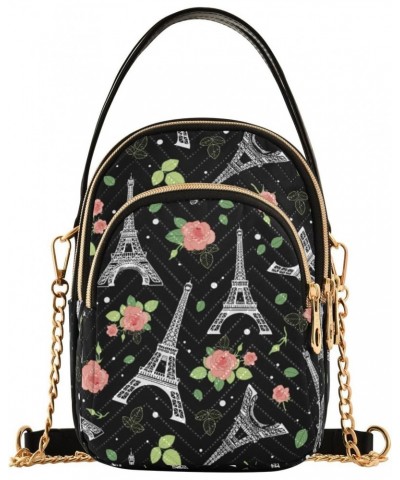 Valentine's Day Eiffel Tower Paris and Roses Quilted Crossbody Bag for Women, Small Cell Phone Bag Shoulder Handbags Purse wi...