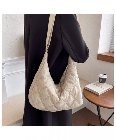 Quilted Tote Bag for Women Crossbody Bags Lightweight Padding Shoulder Bags Nylon Padded Hobo Handbag with Zipper 03-beige $1...