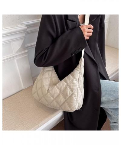 Quilted Tote Bag for Women Crossbody Bags Lightweight Padding Shoulder Bags Nylon Padded Hobo Handbag with Zipper 03-beige $1...