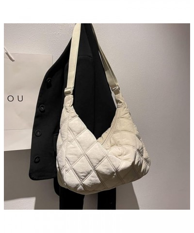 Quilted Tote Bag for Women Crossbody Bags Lightweight Padding Shoulder Bags Nylon Padded Hobo Handbag with Zipper 03-beige $1...