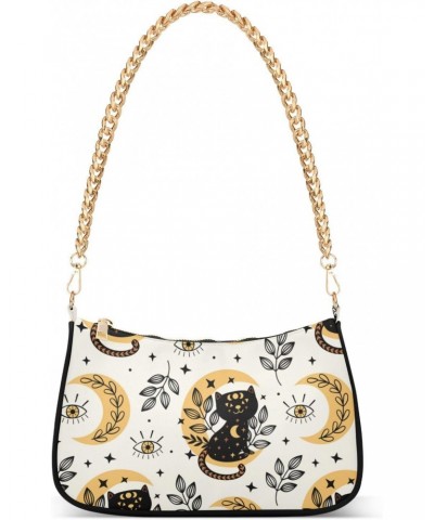 Women Chain Shoulder Purse Bag With Zipper Black Cat Print, Magic Eye Moon Hobo Tote Clutch Handbags with Chain Strap $13.01 ...