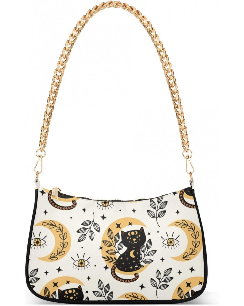 Women Chain Shoulder Purse Bag With Zipper Black Cat Print, Magic Eye Moon Hobo Tote Clutch Handbags with Chain Strap $13.01 ...