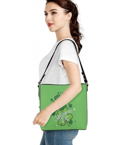 Handbags for Women Large Capacity Hobo Bags Leather Bucket Top-handle Purse St. Patrick's Day Leaves $20.50 Totes