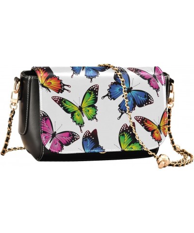 Many Watercolor Butterfly Stylish Leather Clamshell Crossbody Handbag with Detachable Adjustable shoulder strap $23.99 Crossb...