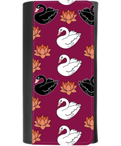 (Trendypattern with swans and water lily) women's Patterned Leather Buckle Trifold Wallet Bag Pouch Holster With Credit Card ...