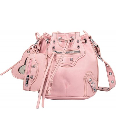 Punk Style Design Bucket PU Leather Crossbody Bag Rivet Motorcycle Shoulder Purses And Handbags Bolsa Feminina Pink $16.58 Cr...