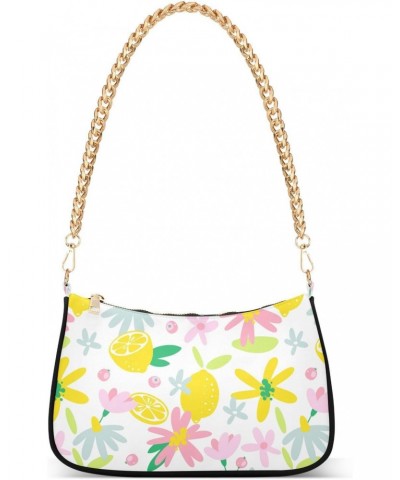 Shoulder Bag for Women, Summer Lemons and Flowers Tote Bag Small Purses Cute Mini Zipper Handbag with Chain Strap $13.50 Totes