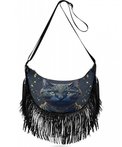 Women's Fringe Crossbody Tassel Purse Gold Black Cat Hobo Shoulder Bags Crossbody Handbag with Adjustable Shoulder Straps $10...