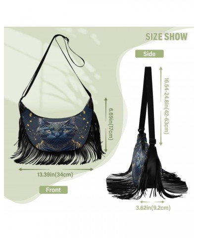 Women's Fringe Crossbody Tassel Purse Gold Black Cat Hobo Shoulder Bags Crossbody Handbag with Adjustable Shoulder Straps $10...