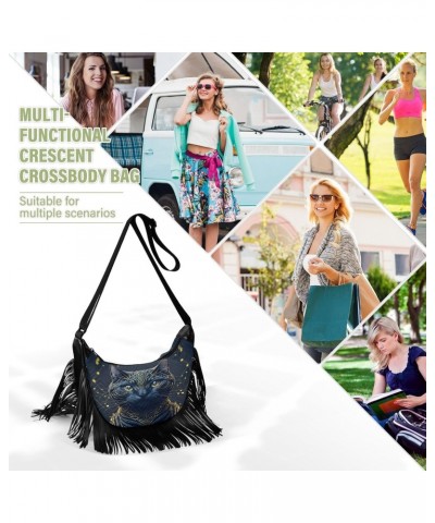 Women's Fringe Crossbody Tassel Purse Gold Black Cat Hobo Shoulder Bags Crossbody Handbag with Adjustable Shoulder Straps $10...