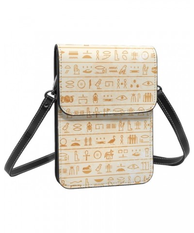 Ancient Egyptian Hieroglyph Vintage Crossbody Cell Phone Purse for Womens Lightweight Small Soft Leather Fashion Travel Walle...