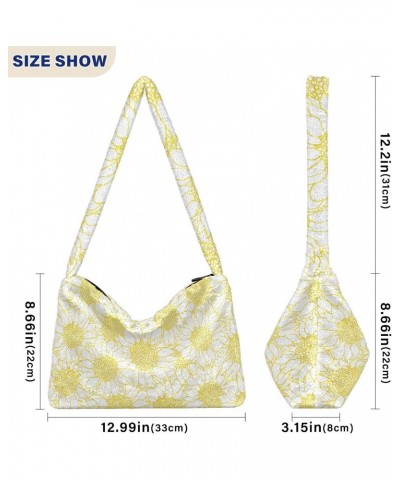 Simple Yellow Sunflower Flower Fluffy Crossbody Bag Furry Tote Bags for Women Fuzzy Purse Handbag Lady Shoulder Bag Large Plu...