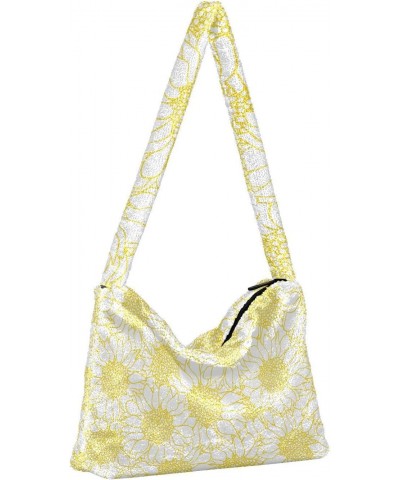 Simple Yellow Sunflower Flower Fluffy Crossbody Bag Furry Tote Bags for Women Fuzzy Purse Handbag Lady Shoulder Bag Large Plu...