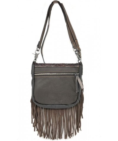 Western Genuine Leather Floral Tooled Fringe Womens Crossbody Bag 3 Color Coffee/Turquoise $31.50 Crossbody Bags