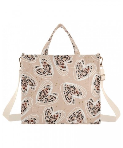 Valentine Heart Leopard Corduroy Tote Bag for Women Hobo Crossbody Bag Purse Stylish Shoulder Handbag Messenger Bags, S $13.8...