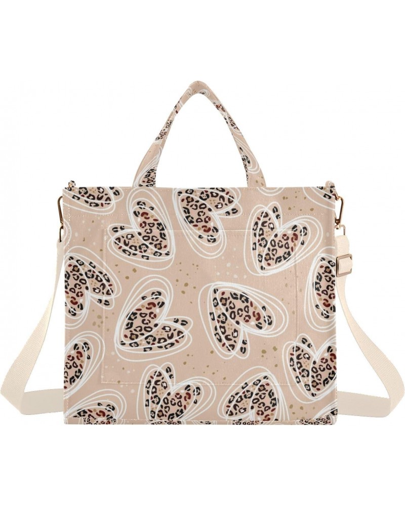 Valentine Heart Leopard Corduroy Tote Bag for Women Hobo Crossbody Bag Purse Stylish Shoulder Handbag Messenger Bags, S $13.8...