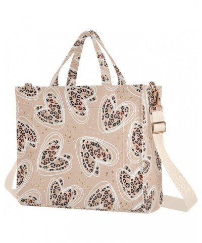 Valentine Heart Leopard Corduroy Tote Bag for Women Hobo Crossbody Bag Purse Stylish Shoulder Handbag Messenger Bags, S $13.8...