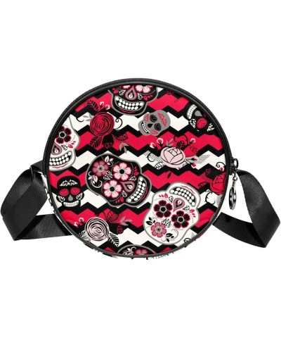 Sugar Skull Crossbody Bag for Women Teen Girls Round Canvas Shoulder Bag Purse Tote Handbag Bag $10.50 Totes