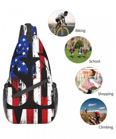 Small Crossbody Sling Backpack Shoulder Chest Bag Daypack for Hiking Traveling (Bullet black and white american flag) Color69...