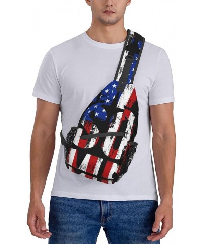 Small Crossbody Sling Backpack Shoulder Chest Bag Daypack for Hiking Traveling (Bullet black and white american flag) Color69...