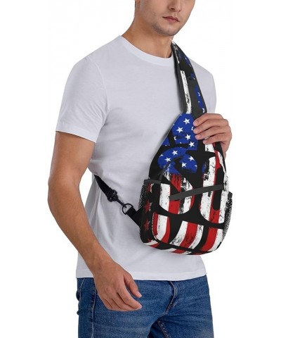 Small Crossbody Sling Backpack Shoulder Chest Bag Daypack for Hiking Traveling (Bullet black and white american flag) Color69...