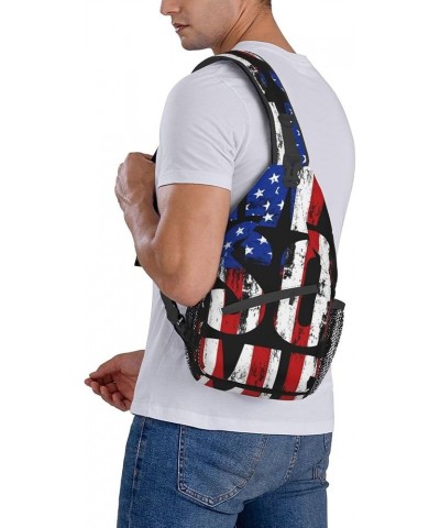 Small Crossbody Sling Backpack Shoulder Chest Bag Daypack for Hiking Traveling (Bullet black and white american flag) Color69...