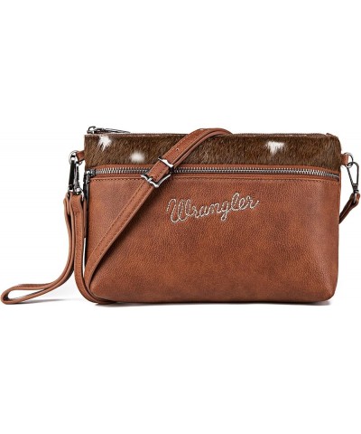 Wrangler Western Cowhide Crossbody Bags for Women Clutch Wristlet Purse Cowhair-brown $28.79 Crossbody Bags