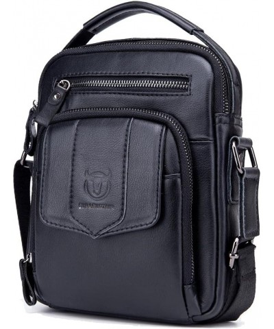 Leather shoulder bag men's Messenger bag vertical 7.9 inch tablet handbag-black Black $33.92 Totes