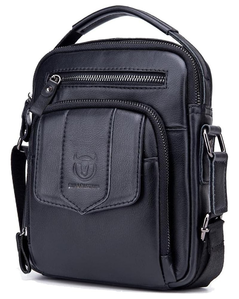 Leather shoulder bag men's Messenger bag vertical 7.9 inch tablet handbag-black Black $33.92 Totes