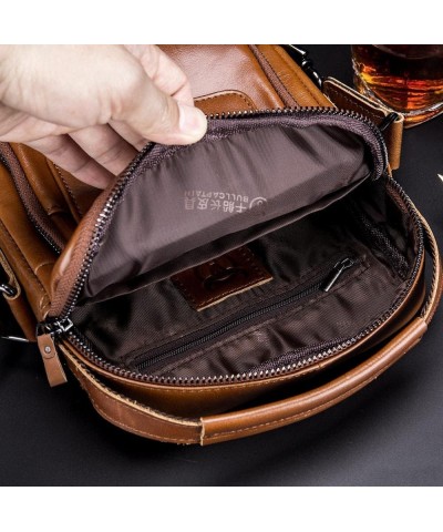 Leather shoulder bag men's Messenger bag vertical 7.9 inch tablet handbag-black Black $33.92 Totes