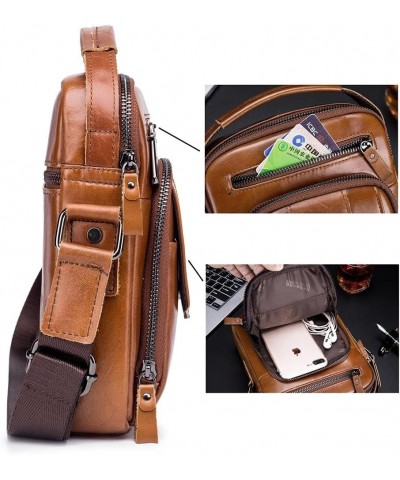 Leather shoulder bag men's Messenger bag vertical 7.9 inch tablet handbag-black Black $33.92 Totes