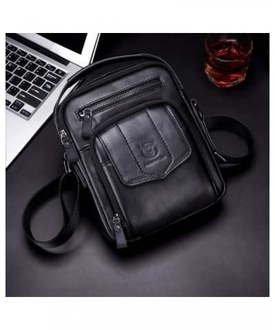 Leather shoulder bag men's Messenger bag vertical 7.9 inch tablet handbag-black Black $33.92 Totes