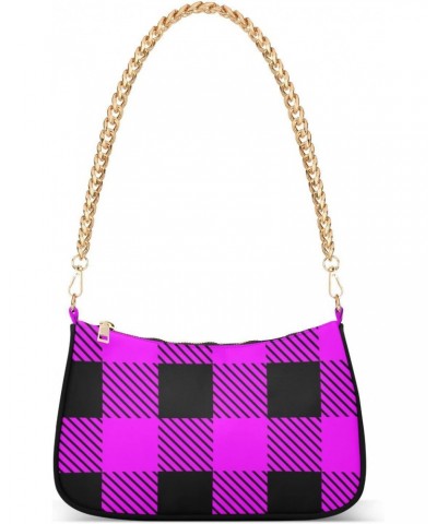 Purple Plaid Handbags for Women Chain Shoulder Bag with Zipper Womens Tote Satchel Bags $13.50 Satchels