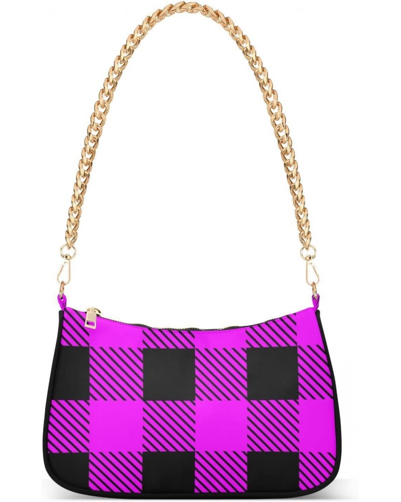 Purple Plaid Handbags for Women Chain Shoulder Bag with Zipper Womens Tote Satchel Bags $13.50 Satchels