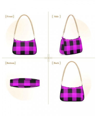 Purple Plaid Handbags for Women Chain Shoulder Bag with Zipper Womens Tote Satchel Bags $13.50 Satchels