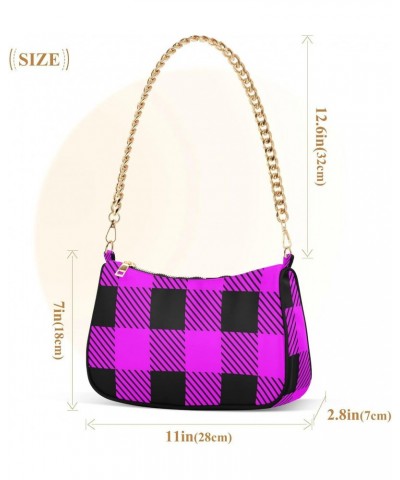 Purple Plaid Handbags for Women Chain Shoulder Bag with Zipper Womens Tote Satchel Bags $13.50 Satchels