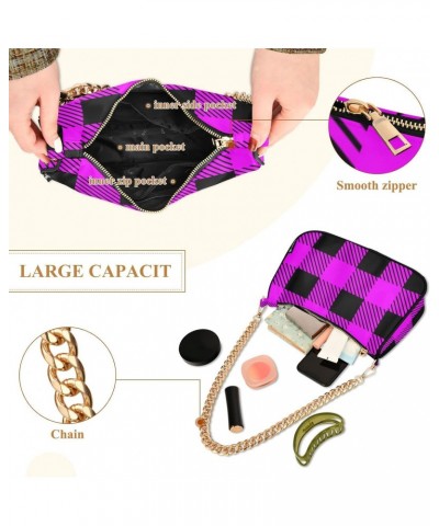 Purple Plaid Handbags for Women Chain Shoulder Bag with Zipper Womens Tote Satchel Bags $13.50 Satchels