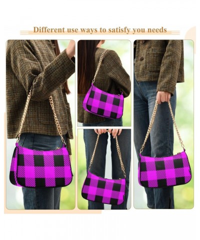 Purple Plaid Handbags for Women Chain Shoulder Bag with Zipper Womens Tote Satchel Bags $13.50 Satchels