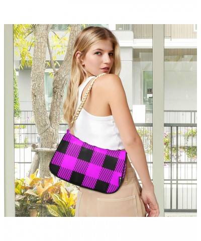 Purple Plaid Handbags for Women Chain Shoulder Bag with Zipper Womens Tote Satchel Bags $13.50 Satchels