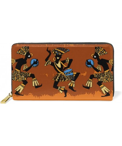 Women Genuine Leather Wallet Purse Happy Dancing African People Card Holder Organizer Clutch $15.40 Wallets