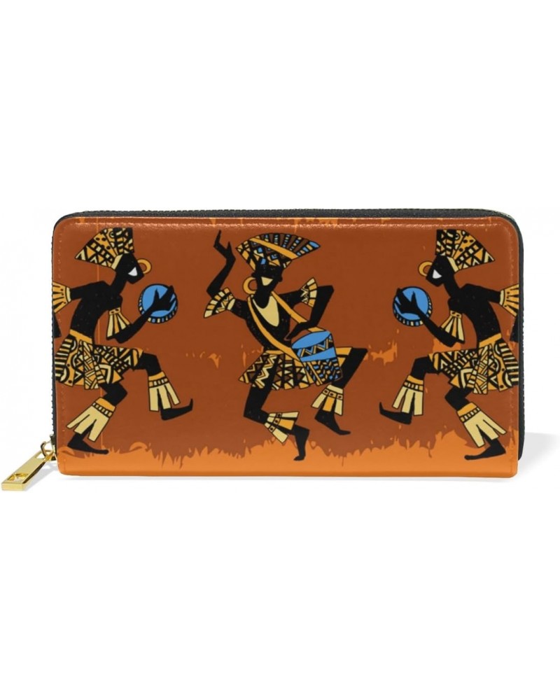 Women Genuine Leather Wallet Purse Happy Dancing African People Card Holder Organizer Clutch $15.40 Wallets