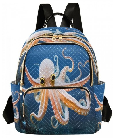 Backpack Purse for Women Octopus in The Blue Ocean, Mini Fashion Backpack Lightweight Casual Daypack Shoulder Bag Travel Back...