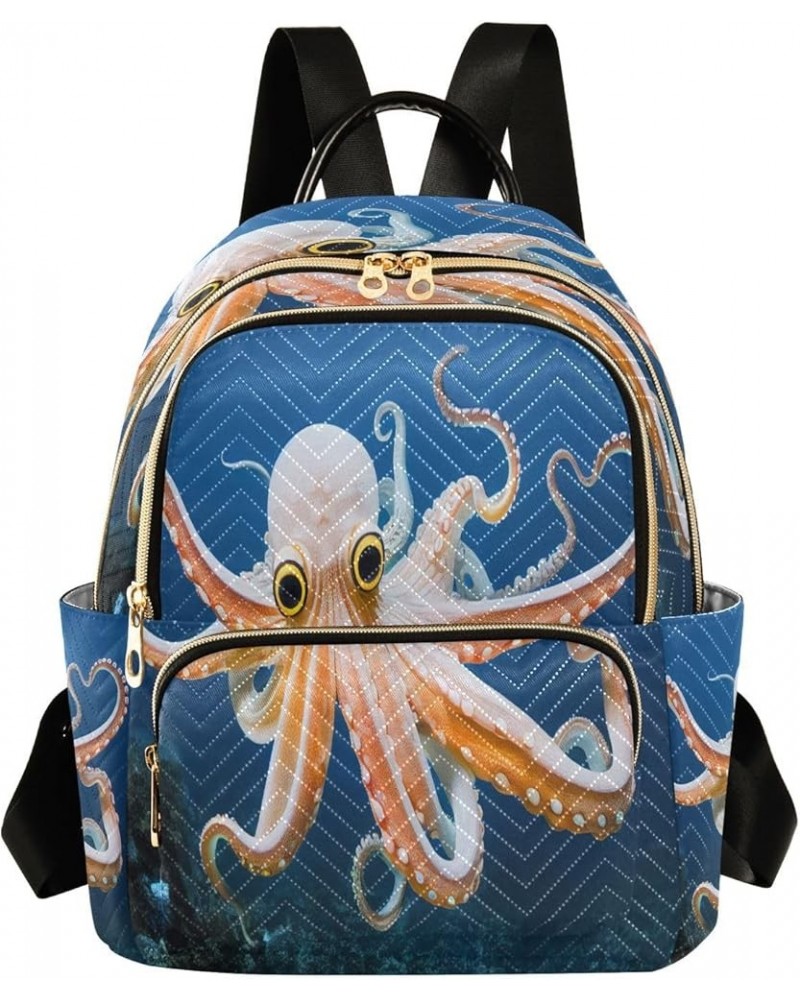 Backpack Purse for Women Octopus in The Blue Ocean, Mini Fashion Backpack Lightweight Casual Daypack Shoulder Bag Travel Back...