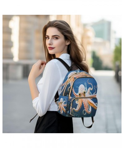 Backpack Purse for Women Octopus in The Blue Ocean, Mini Fashion Backpack Lightweight Casual Daypack Shoulder Bag Travel Back...