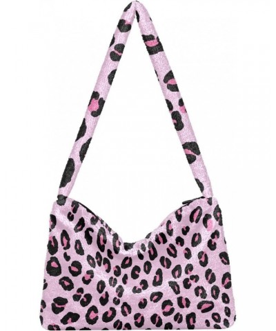 Leopard Print Cheetah Pink Fluffy Crossbody Bag Furry Tote Bags for Women Fuzzy Purse Handbag Lady Shoulder Bag Large Plush B...