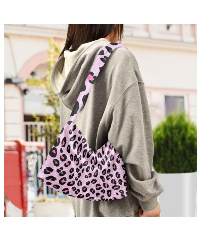 Leopard Print Cheetah Pink Fluffy Crossbody Bag Furry Tote Bags for Women Fuzzy Purse Handbag Lady Shoulder Bag Large Plush B...